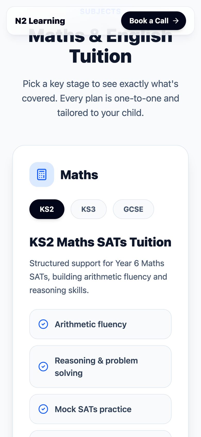 N2 Learning subject guide on a mobile screen.